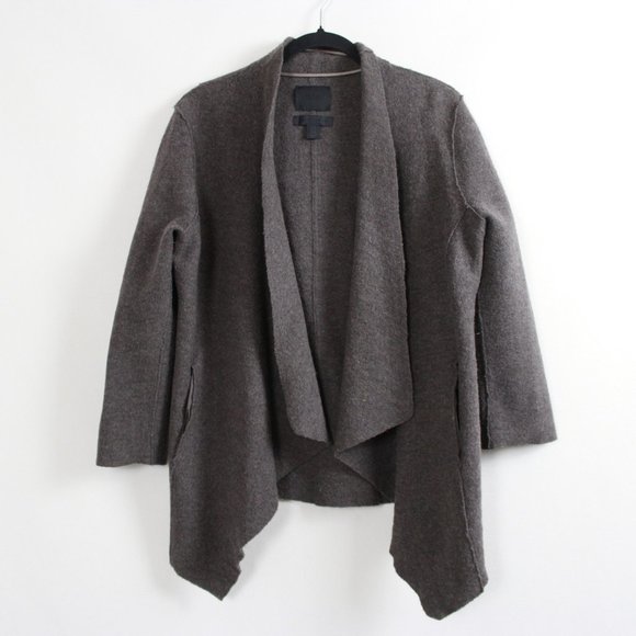 500 Maison Cinqcent Brown Open Front Wool Cardigan - Picture 15 of 16